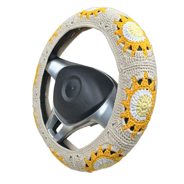 Handmade Crochet  Vintage Sun And Moon Steering Wheel Covers Universal 14-15 inch for Women and Men,New Car Gift,Handmade Gift,Gift for her