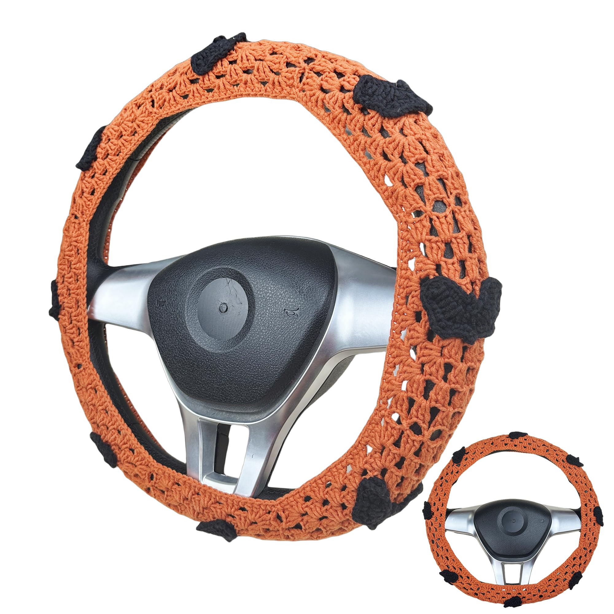Handmade halloween Crochet Bat Steering Wheel Cover for Women Girl, Cute Flower Seat Belt Cover, Car Interior Accessories Decorations,new car gift