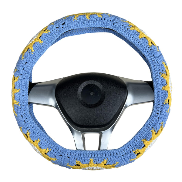Handmade Crochet  Blue Sun and Moon Steering Wheel Covers Universal 14-15 inch for Women and Men,New Car Gift,Handmade Gift,Gift for her