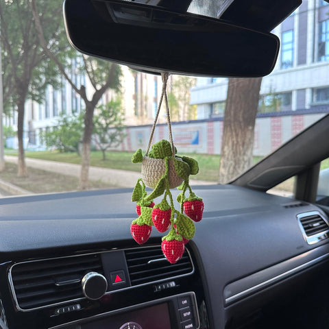 Crochet strawberry Car Accessories Hanging Ornament   and Pendant for Car Rear View Mirror Interior Decoration