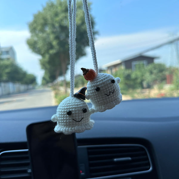 Crochet Halloween Two ghost Car Accessories Hanging Ornament   and Pendant for Car Rear View Mirror Interior Decoration