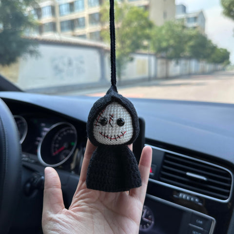 Crochet Halloween Black Cute skull Car Accessories Hanging Ornament   and Pendant for Car Rear View Mirror Interior Decoration