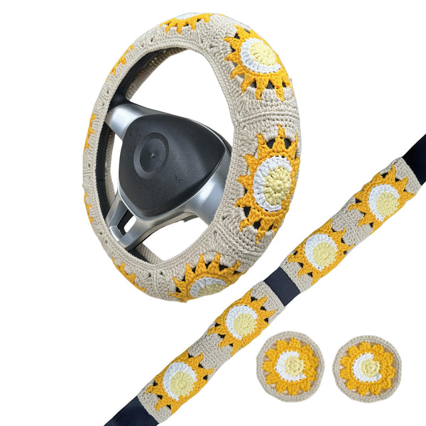 Handmade Crochet  Vintage Sun And Moon Steering Wheel Covers Universal 14-15 inch for Women and Men,New Car Gift,Handmade Gift,Gift for her