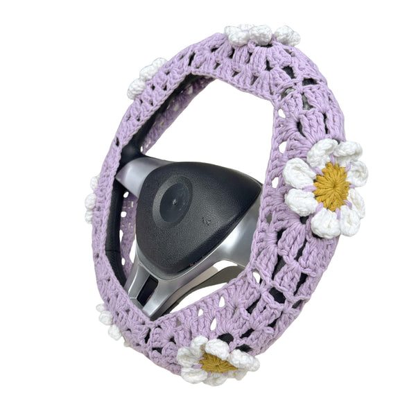 Handmade Crochet  Purple cute Daisy Steering Wheel Covers Universal 14-15 inch for Women and Men,New Car Gift,Handmade Gift,Gift for her