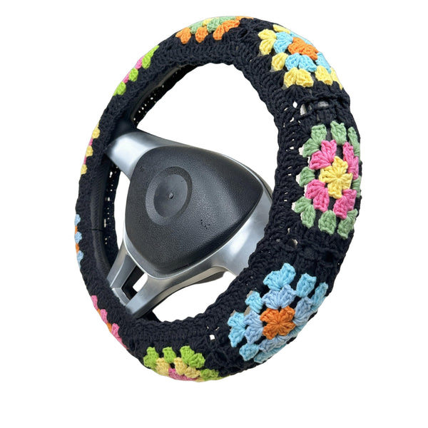 Handmade Crochet  Vintage Multicolor flower Steering Wheel Covers Universal 14-15 inch for Women and Men,New Car Gift,Handmade Gift
