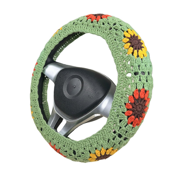 Handmade Crochet  Vintage Multicolor Sunflower Steering Wheel Covers Universal 14-15 inch for Women and Men,New Car Gift,Handmade Gift,Gift for her
