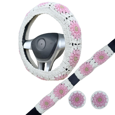 Handmade Crochet  Pink daisy flower Steering Wheel Covers Universal 14-15 inch for Women and Men,New Car Gift,Handmade Gift,Gift for her