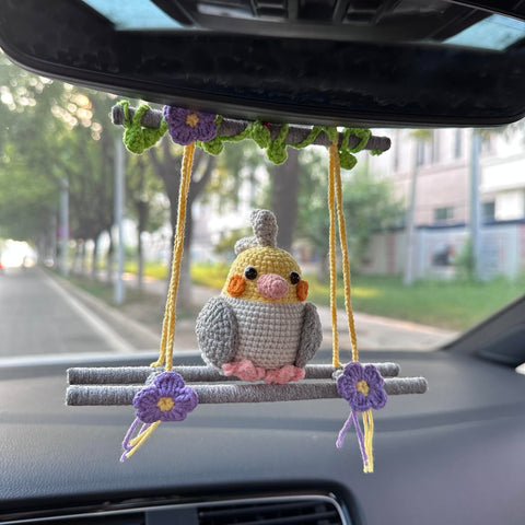 Crochet Cute Bird Car Accessories Hanging Ornament   and Pendant for Car Rear View Mirror Interior Decoration