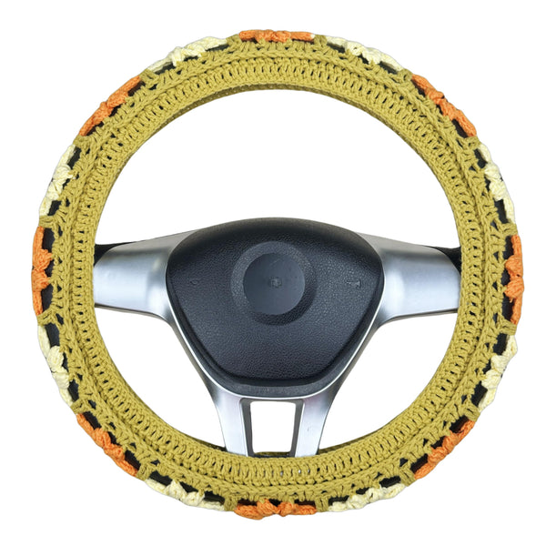 Handmade Crochet Orange daisy Steering Wheel Cover for Women Girl, Cute Flower Seat Belt Cover, Car Interior Accessories Decorations,new car gift