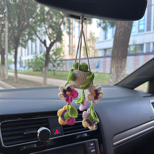 Crochet Multicolor flower Car Accessories Hanging Ornament   and Pendant for Car Rear View Mirror Interior Decoration