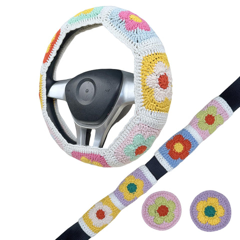 Handmade Crochet  Vintage Cute Multicolor flower Steering Wheel Covers Universal 14-15 inch for Women and Men,New Car Gift,Handmade Gift,Gift for her