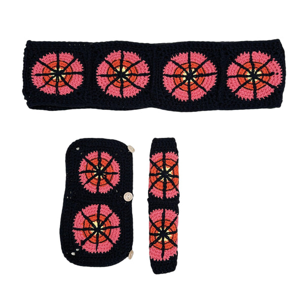 Handmade Crochet Spider web Steering Wheel Cover for Women Girl, Cute Colorful Flower Seat Belt Cover, Car Interior Accessories Decorations.