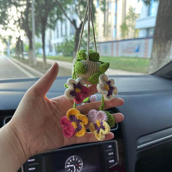 Crochet Multicolor flower Car Accessories Hanging Ornament   and Pendant for Car Rear View Mirror Interior Decoration