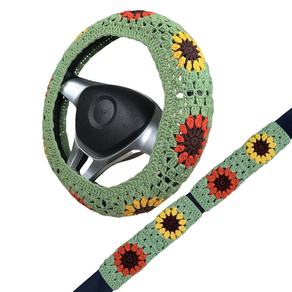 Handmade Crochet  Vintage Multicolor Sunflower Steering Wheel Covers Universal 14-15 inch for Women and Men,New Car Gift,Handmade Gift,Gift for her