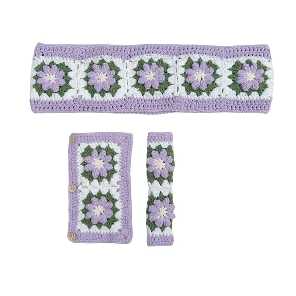 Handmade Crochet  Green and Purple flower Steering Wheel Covers Universal 14-15 inch for Women and Men,New Car Gift,Handmade Gift,Gift for her