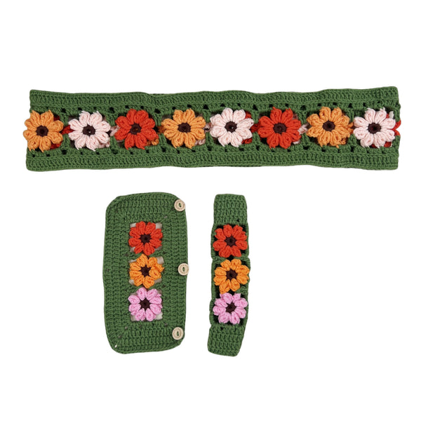 Handmade Crochet Muticolor flower Steering Wheel Cover for Women Girl, Cute Flower Seat Belt Cover, Car Interior Accessories Decorations,new car gift