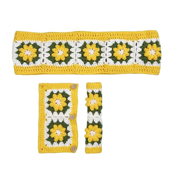 Handmade Crochet Yellow daisy Steering Wheel Cover for Women Girl, Cute Flower Seat Belt Cover, Car Interior Accessories Decorations,new car gift