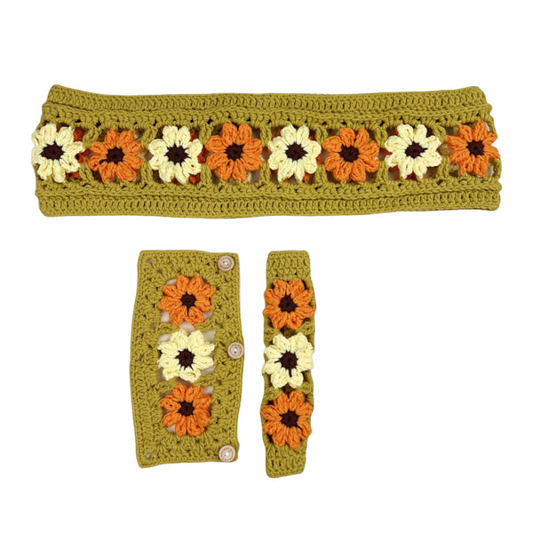Handmade Crochet Orange daisy Steering Wheel Cover for Women Girl, Cute Flower Seat Belt Cover, Car Interior Accessories Decorations,new car gift