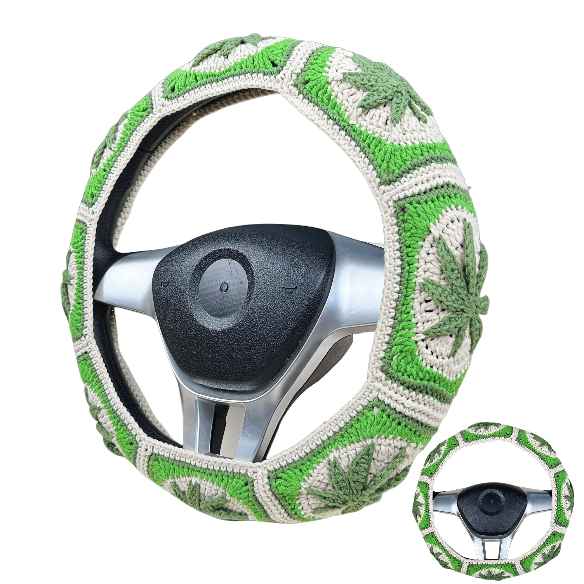 Handmade Crochet  Botanical leaf
Steering Wheel Covers Universal 14-15 inch for Women and Men,New Car Gift,Handmade Gift,Gift for her