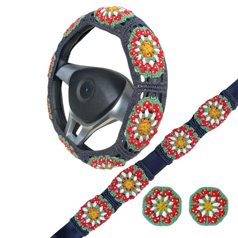Handmade Crochet  Cute Mushroom Steering Wheel Covers Universal 14-15 inch for Women and Men,New Car Gift,Handmade Gift,Gift for her
