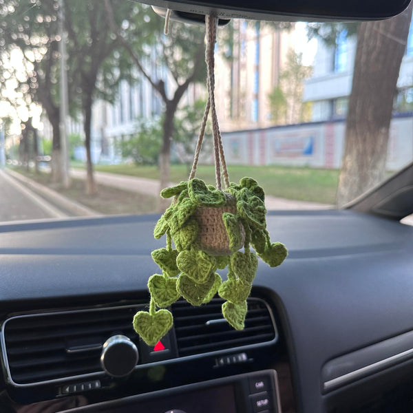 Crochet Monstera Car Accessories Hanging Ornament   and Pendant for Car Rear View Mirror Interior Decoration