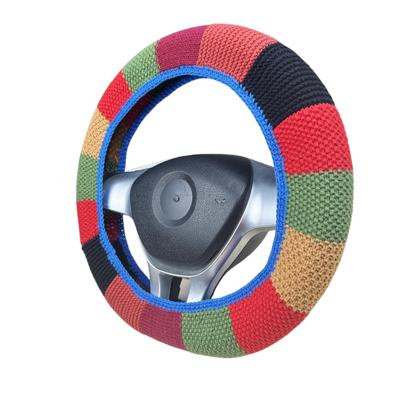 Handmade Crochet Vintage multicolor Steering Wheel Cover for Women Girl, Cute Flower Seat Belt Cover, Car Interior Accessories Decorations,new car gift