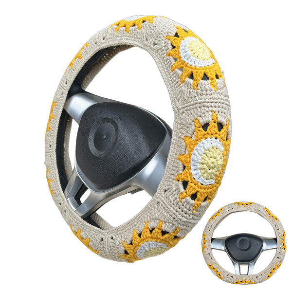 Handmade Crochet  Vintage Sun And Moon Steering Wheel Covers Universal 14-15 inch for Women and Men,New Car Gift,Handmade Gift,Gift for her