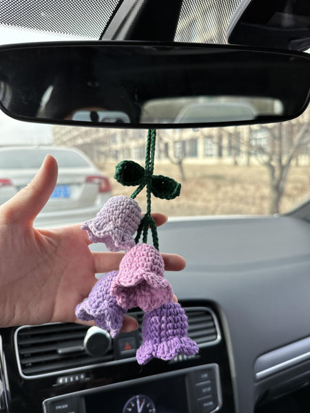 Crochet Purple and Pink Cute Lily Car Accessories Hanging Ornament   and Pendant for Car Rear View Mirror Interior Decoration