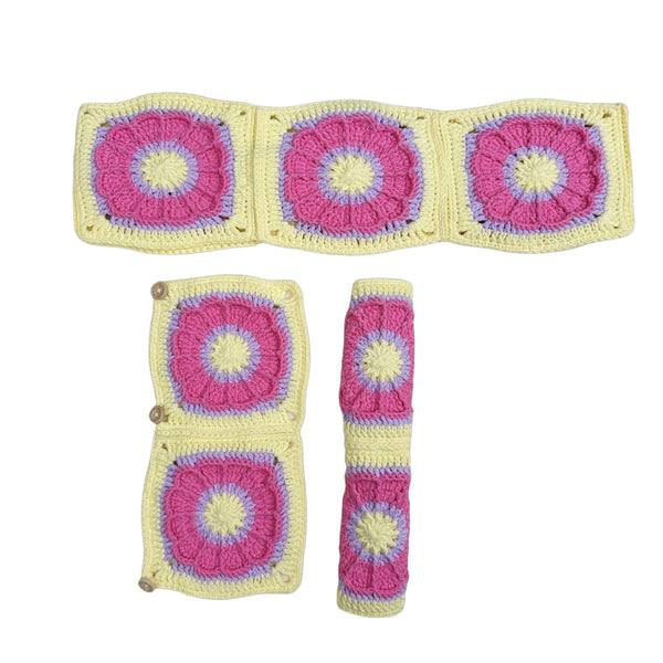 Handmade Crochet  Pink and Yellow cute flower Steering Wheel Covers Universal 14-15 inch for Women and Men,New Car Gift,Handmade Gift