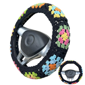 Handmade Crochet  Vintage Multicolor flower Steering Wheel Covers Universal 14-15 inch for Women and Men,New Car Gift,Handmade Gift