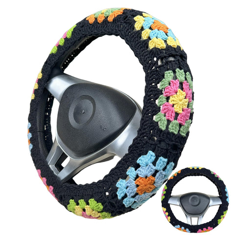 Handmade Crochet  Vintage Multicolor flower Steering Wheel Covers Universal 14-15 inch for Women and Men,New Car Gift,Handmade Gift