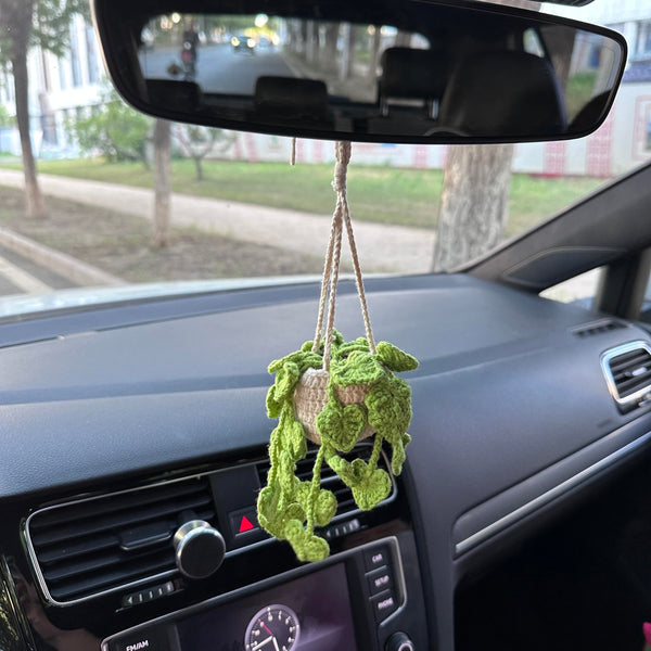 Crochet Monstera Car Accessories Hanging Ornament   and Pendant for Car Rear View Mirror Interior Decoration
