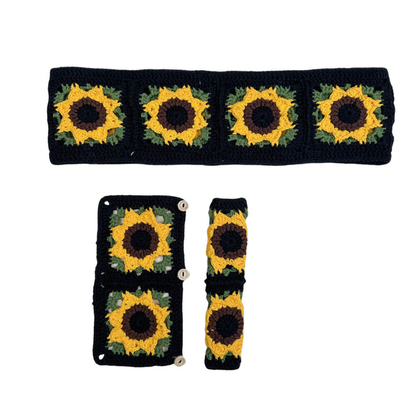Handmade Crochet  Vintage green Sunflower Steering Wheel Covers Universal 14-15 inch for Women and Men,New Car Gift,Handmade Gift