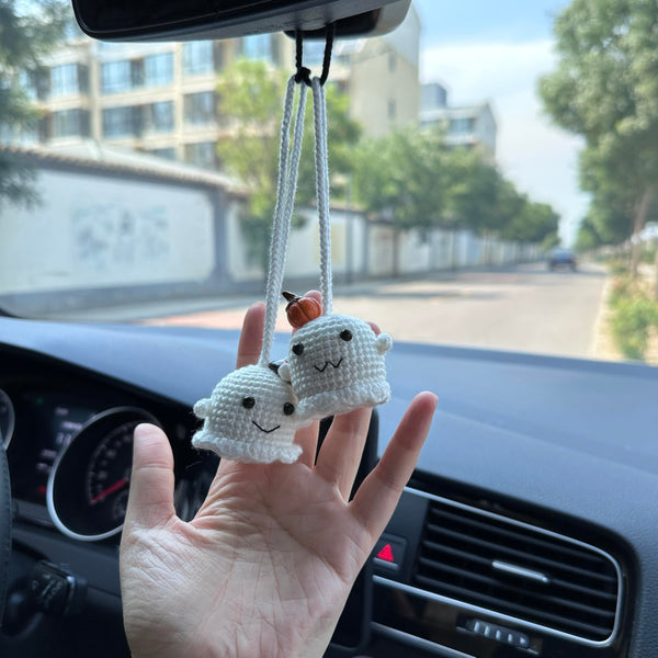 Crochet Halloween Two ghost Car Accessories Hanging Ornament   and Pendant for Car Rear View Mirror Interior Decoration