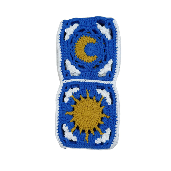 Handmade Crochet Deep blue sun and moon Steering Wheel Cover for Women Girl, Cute Flower Seat Belt Cover, Car Interior Accessories Decorations,new car gift