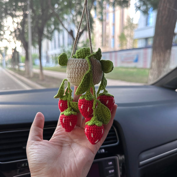 Crochet strawberry Car Accessories Hanging Ornament   and Pendant for Car Rear View Mirror Interior Decoration