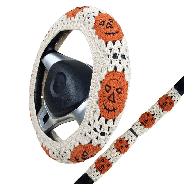 Handmade Crochet pumpkin Steering Wheel Covers Universal 14-15 inch for Women and Men