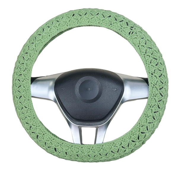 Handmade Crochet Green Steering Wheel Cover for Women Girl, Cute Flower Seat Belt Cover, Car Interior Accessories Decorations,new car gift