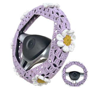 Handmade Crochet  Purple cute Daisy Steering Wheel Covers Universal 14-15 inch for Women and Men,New Car Gift,Handmade Gift,Gift for her