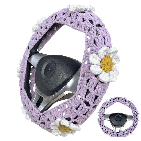 Handmade Crochet  Purple cute Daisy Steering Wheel Covers Universal 14-15 inch for Women and Men,New Car Gift,Handmade Gift,Gift for her