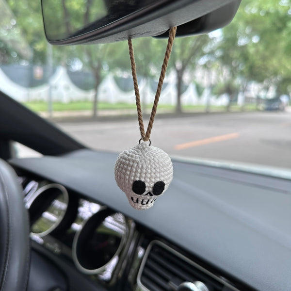 Crochet Halloween Skull head Car Accessories Hanging Ornament   and Pendant for Car Rear View Mirror Interior Decoration