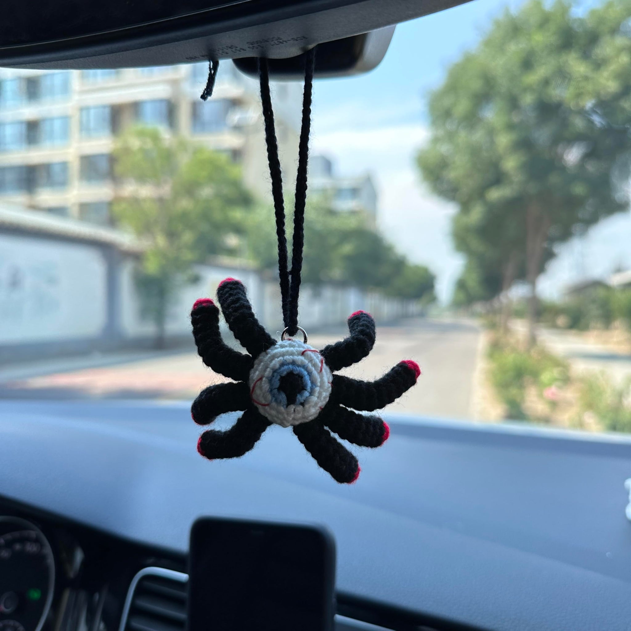 Crochet Halloween Spider Car Accessories Hanging Ornament   and Pendant for Car Rear View Mirror Interior Decoration
