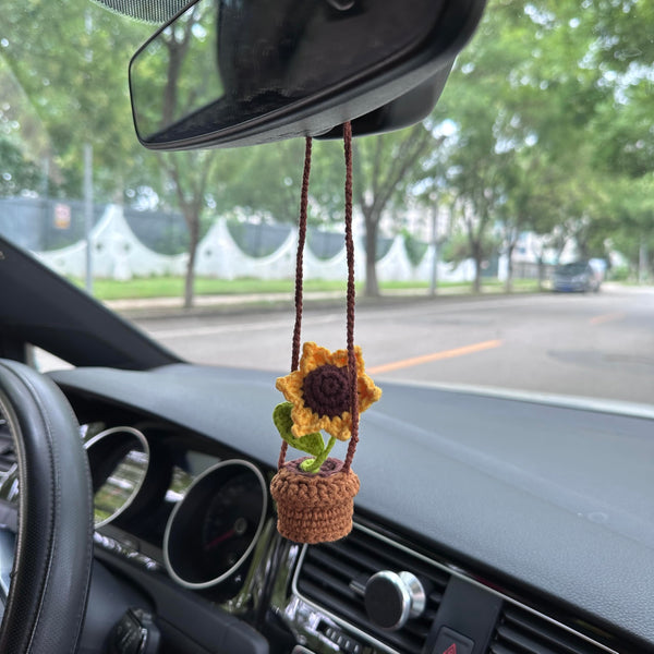 Crochet Cute sunflower Accessories Hanging Ornament   and Pendant for Car Rear View Mirror Interior Decoration