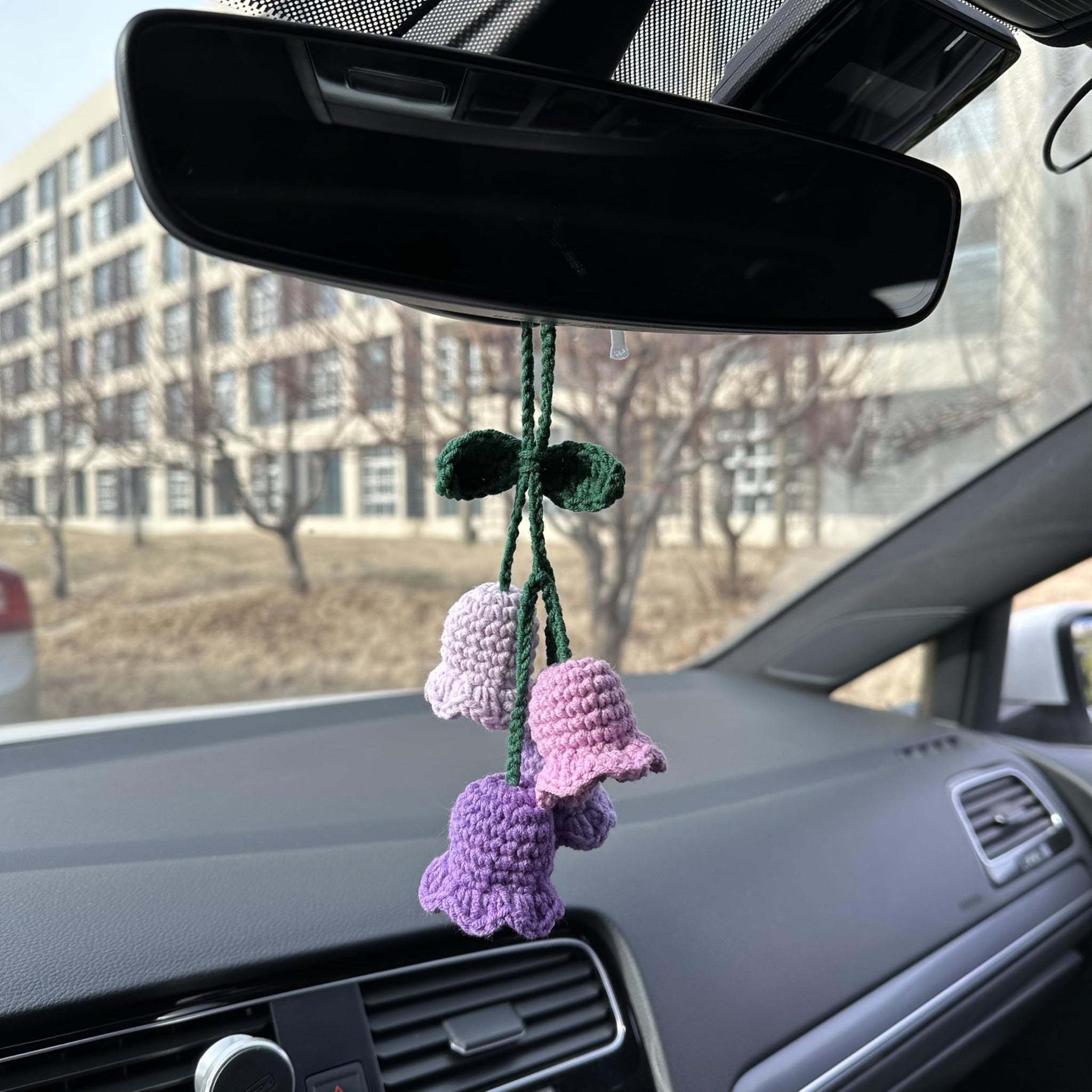 Crochet Purple and Pink Cute Lily Car Accessories Hanging Ornament   and Pendant for Car Rear View Mirror Interior Decoration