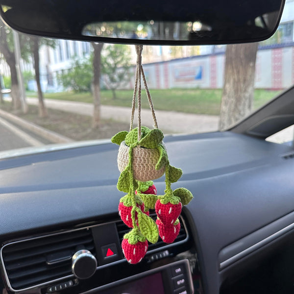 Crochet strawberry Car Accessories Hanging Ornament   and Pendant for Car Rear View Mirror Interior Decoration