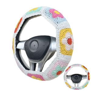 Handmade Crochet  Vintage Cute Multicolor flower Steering Wheel Covers Universal 14-15 inch for Women and Men,New Car Gift,Handmade Gift,Gift for her