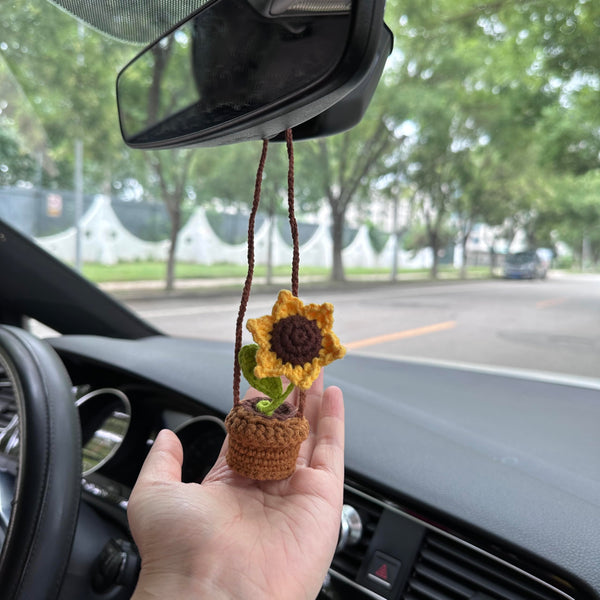 Crochet Cute sunflower Accessories Hanging Ornament   and Pendant for Car Rear View Mirror Interior Decoration