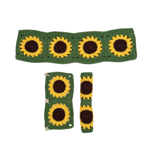 Handmade Crochet Green sunflower Steering Wheel Cover for Women Girl, Cute Flower Seat Belt Cover, Car Interior Accessories Decorations,new car gift