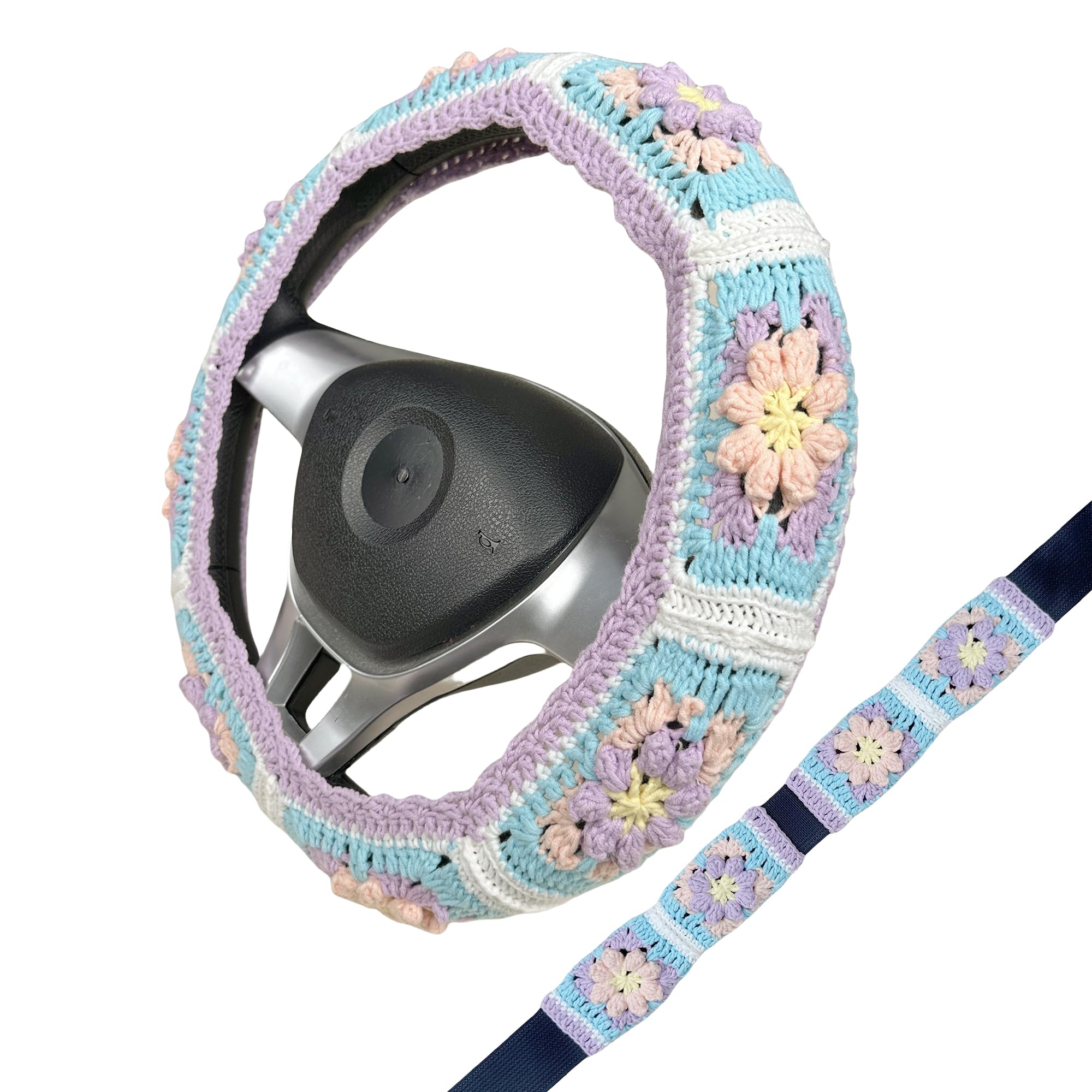Handmade Crochet  Vintage Multicolor Sunflower Steering Wheel Covers Universal 14-15 inch for Women and Men,New Car Gift,Handmade Gift,Gift for her