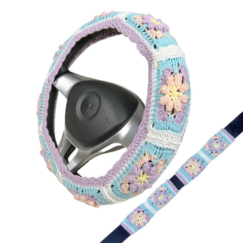 Handmade Crochet  Vintage Multicolor Sunflower Steering Wheel Covers Universal 14-15 inch for Women and Men,New Car Gift,Handmade Gift,Gift for her